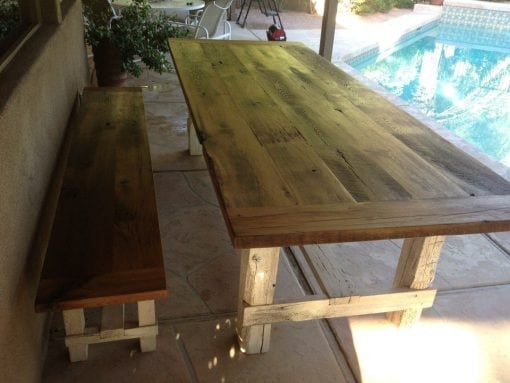 Reclaimed Oak Farmhouse Patio Table w/ Bench