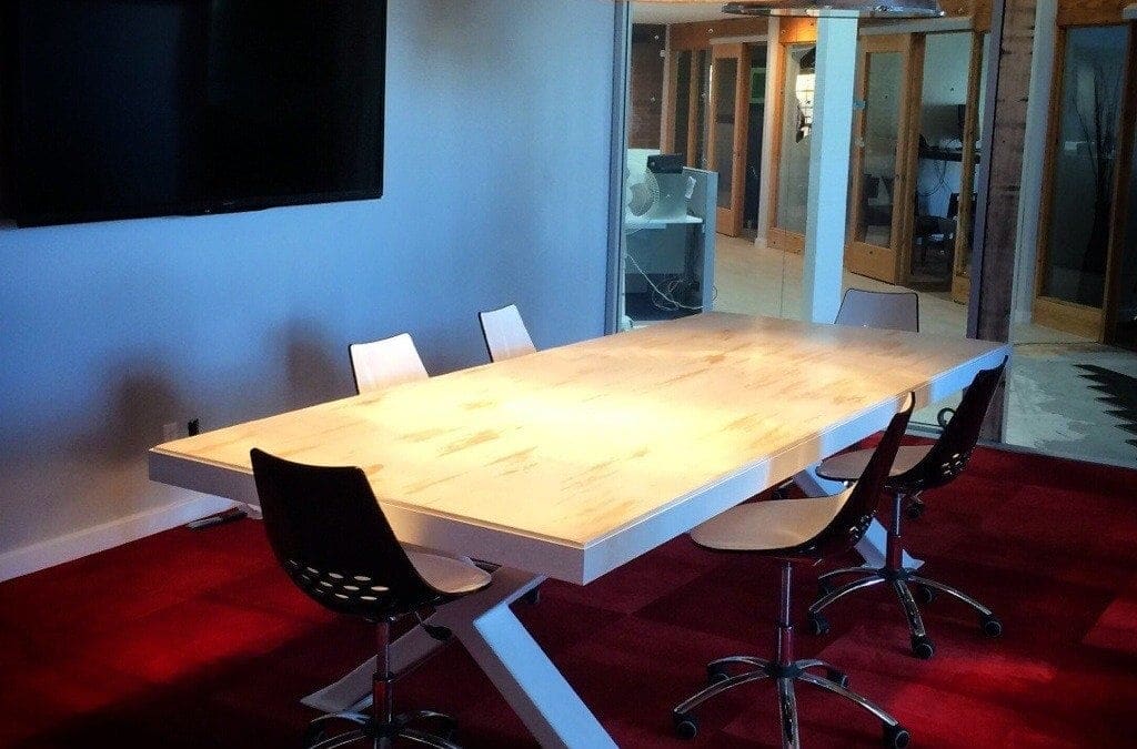 X Base White Conference Table with Maple Top
