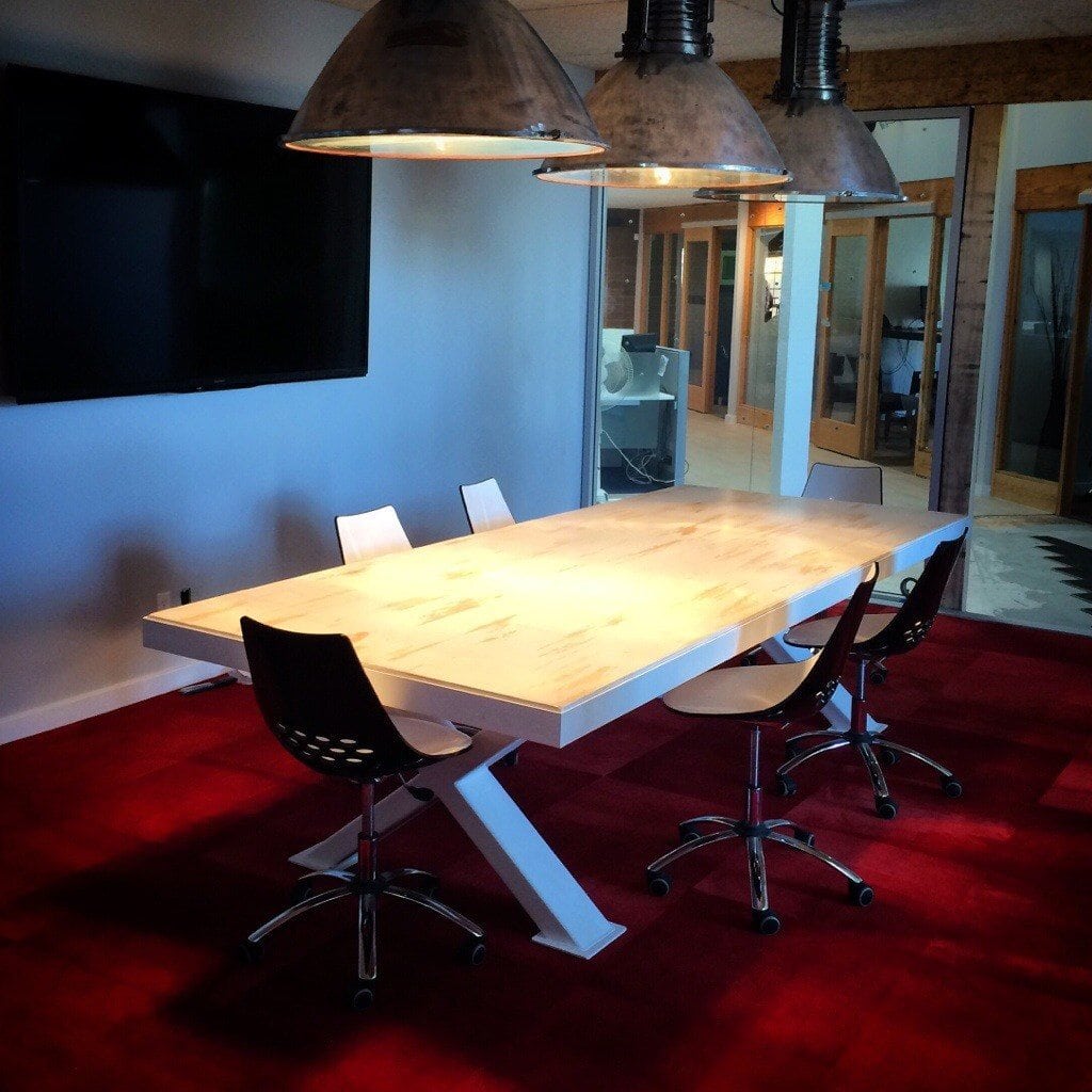 X Base White Conference Table with Maple Top