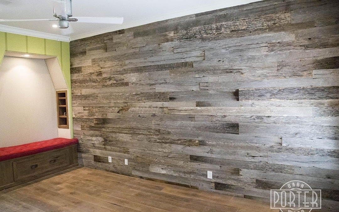 Reclaimed Tobacco Barn Grey Wall Covering in Paradise Valley