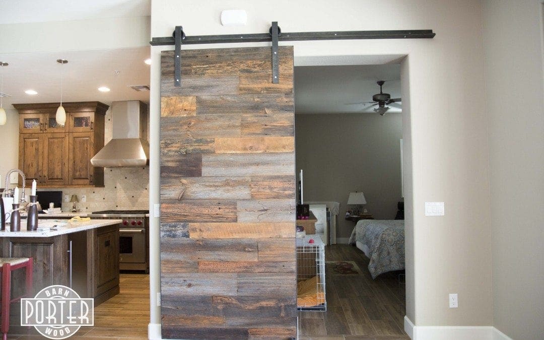 Industrial Orange Accent Hemlock Sliding Barn Door