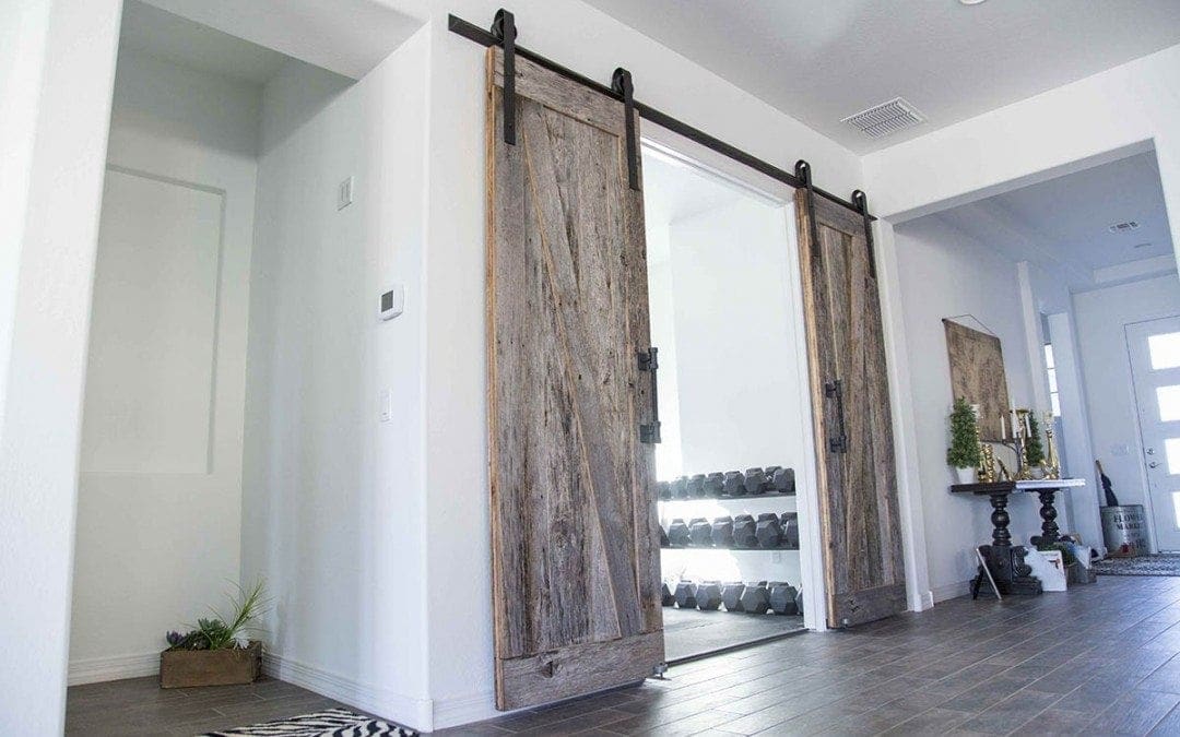 Rough Grey / Smooth Brown Bi-Part Tobacco Barn Sliding Barn Doors