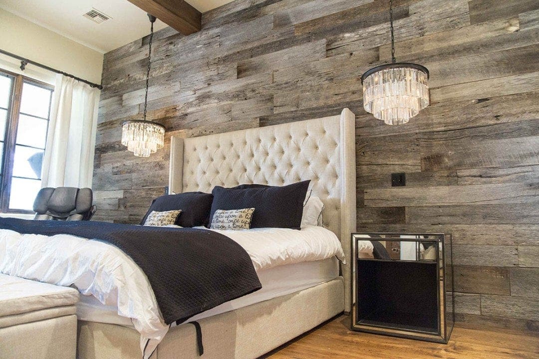 Tobacco Barn Grey Wood Wall Covering – Master Bedroom | Porter Barn Wood