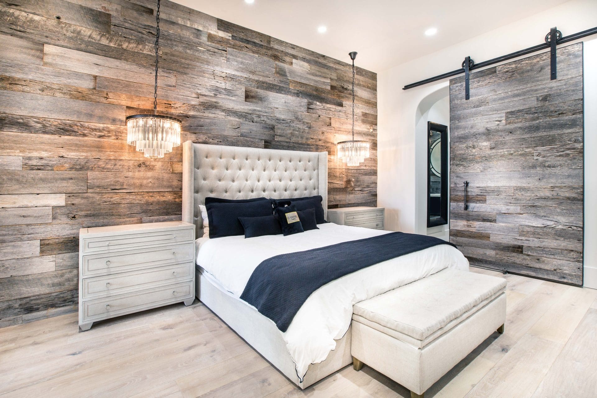 Tobacco Barn Grey Wood Wall Covering - Master Bedroom | Porter Barn Wood