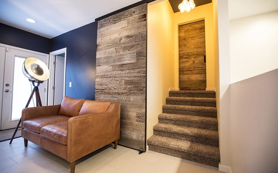 Tobacco Barn Grey Sliding Doors w/ Beveled Mirror