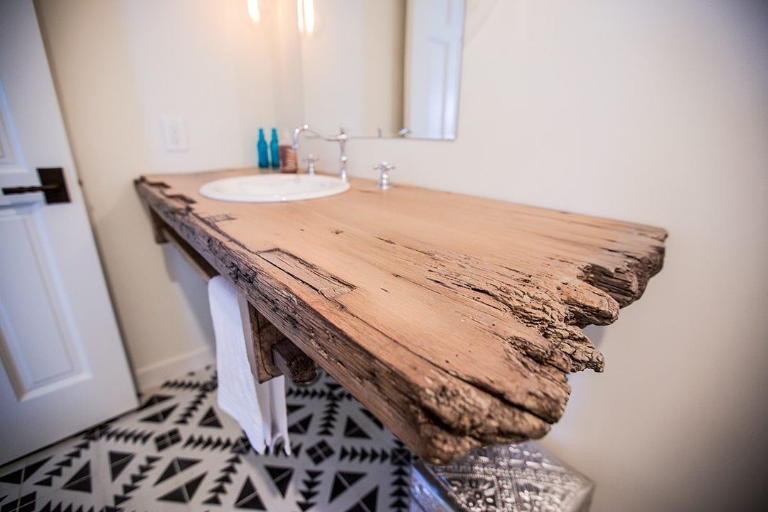 Floating Reclaimed Wood Bathroom Sink, Reclaimed Oak Single Sink Vanity Top