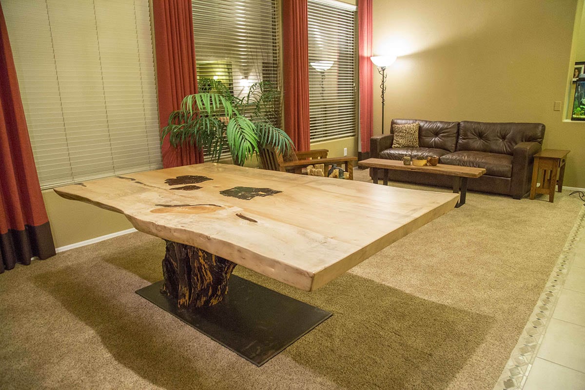 Live Edge Ginkgo Table Tenoned with Ironwood Base