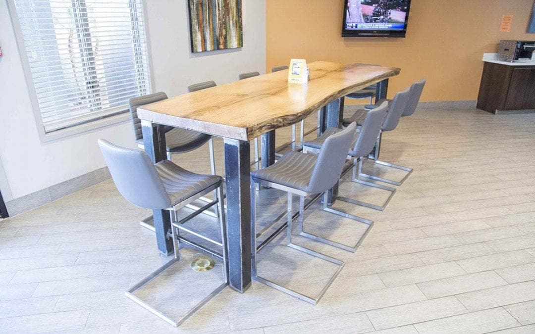 Live Edge Oak Community Table at Clarion Hotel Phoenix Tech Center