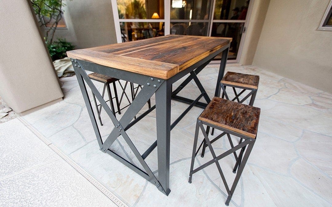 Reclaimed Mixed Hardwoods Table & Stools