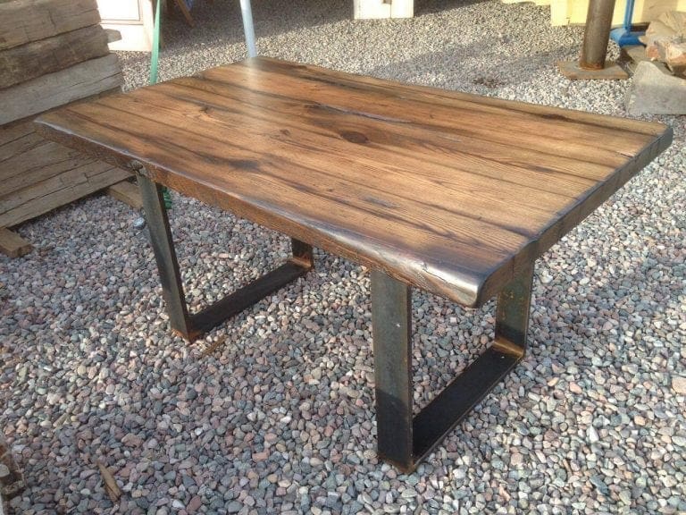 American Chestnut Table with Modern Steel Base | Porter Barn Wood