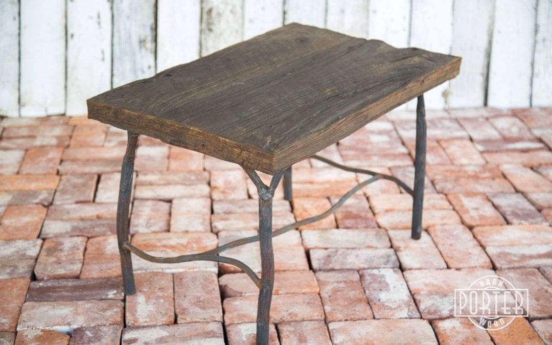 Mushroom Wood End Table with Organic Steel Base