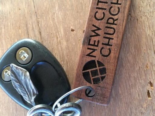 New City Church Walnut Keychains