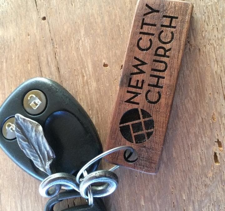 New City Church Walnut Keychains