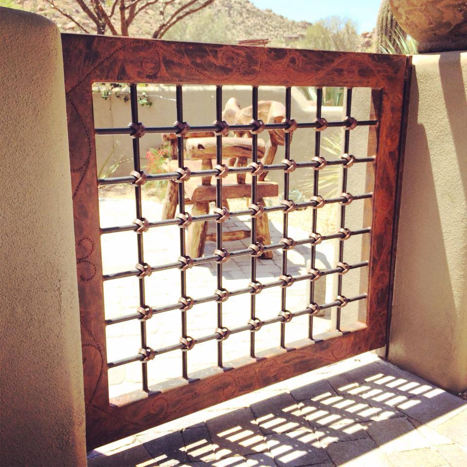 Steel Patio Gate with Decorative Accents | Porter Barn Wood