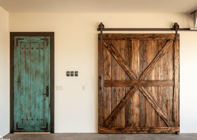 Teal & Mushroom Wood Doors