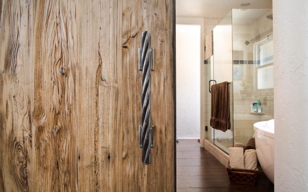 Master Bathroom Mushroom Wood Door