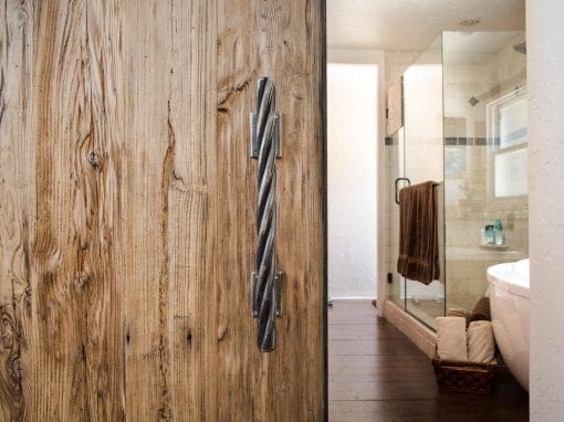 Master Bathroom Mushroom Wood Door