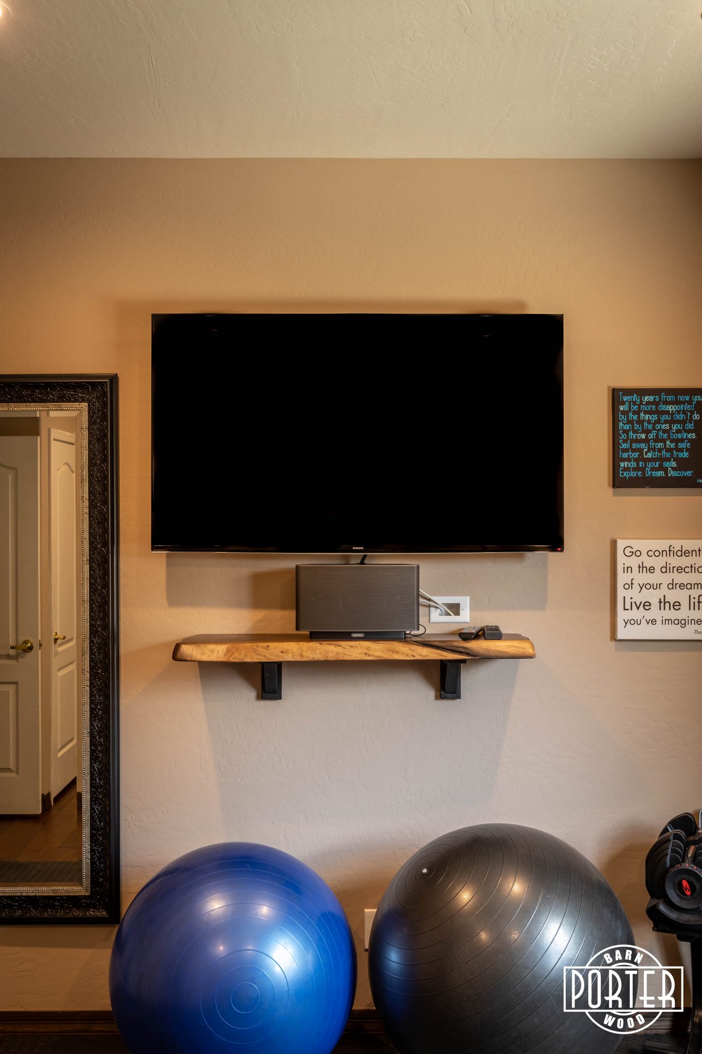 LIve Edge Gym Shelf Porter Barn Wood