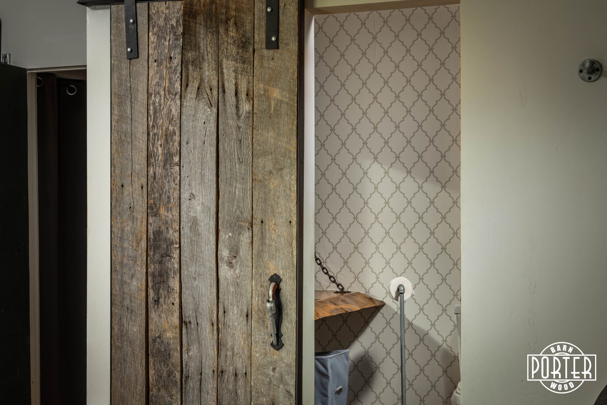 Sliding Door & Live Edge Floating Vanity Porter Barn Wood