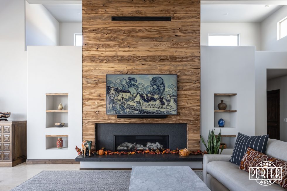 Modern Mushroom Wood Fireplace Wrap Porter Barn Wood
