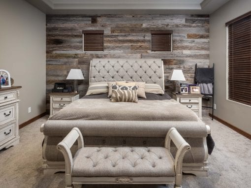 Reclaimed Tobacco Grey Master Bedroom Wall