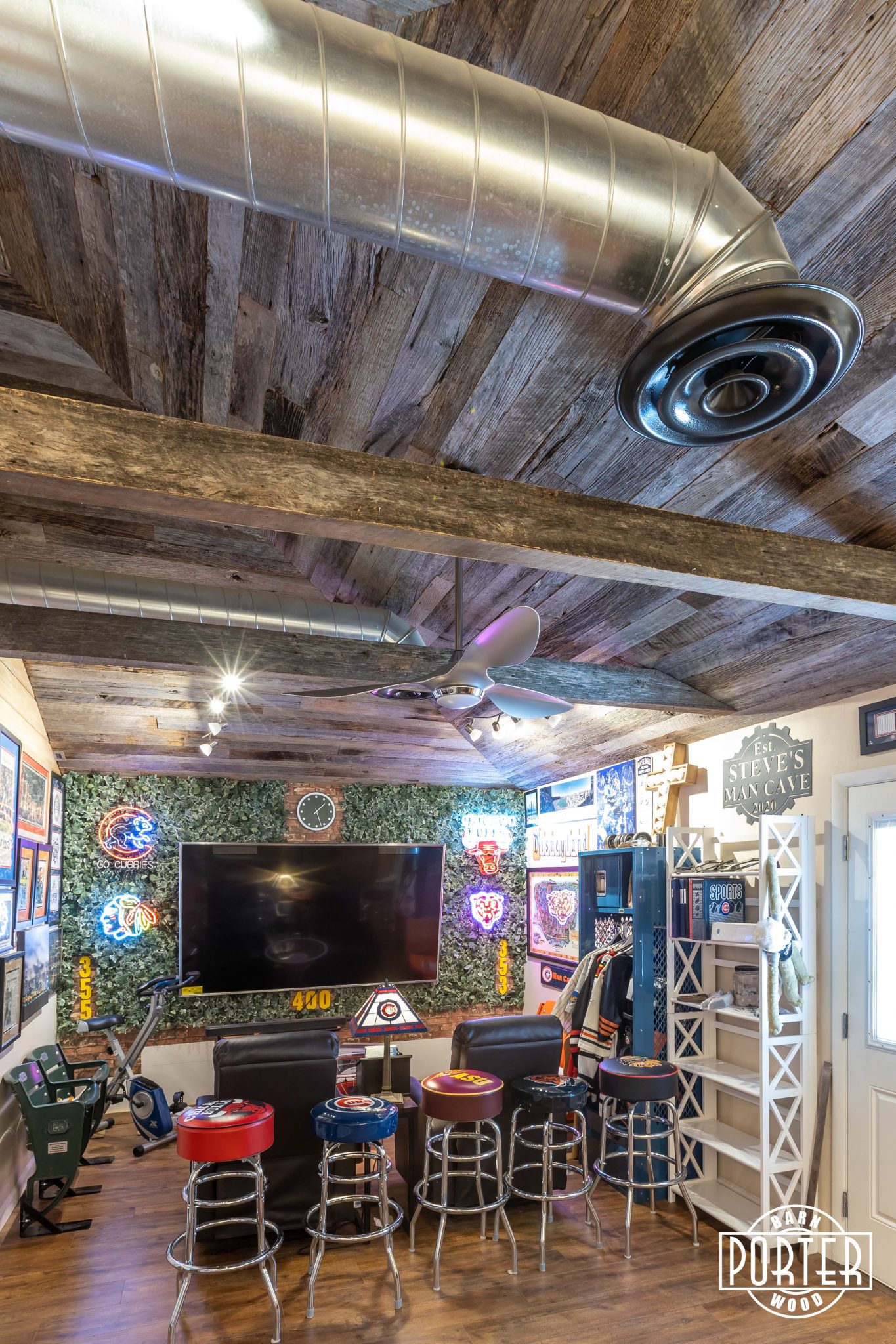 Tobacco Grey ceiling mancave Porter Barn Wood