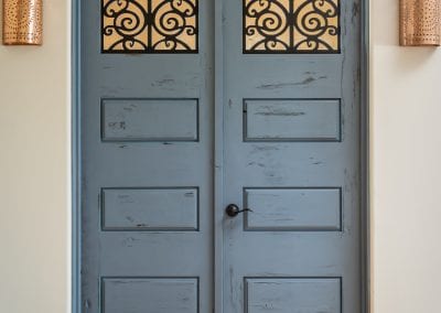 Alder Doors with Blue Finish & Iron Fabrication