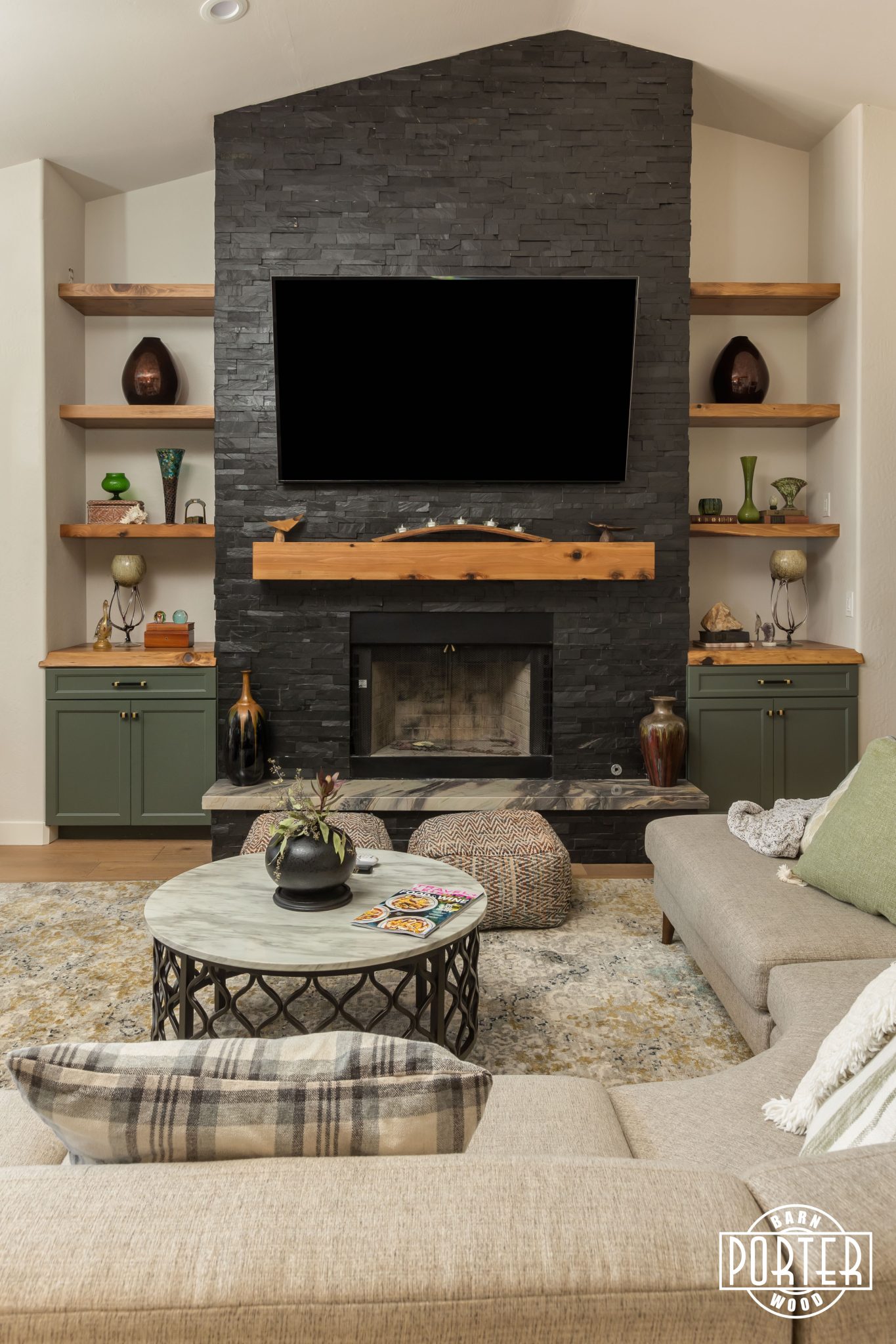 Living Room Mantel, Shelves & Live Edge Tops | Porter Barn Wood