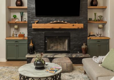 Living Room Mantel, Shelves & Live Edge Tops