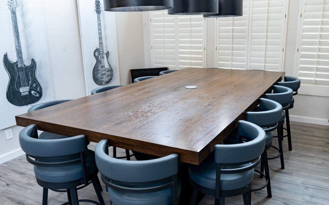 Reclaimed Red Oak Table with Steel Base